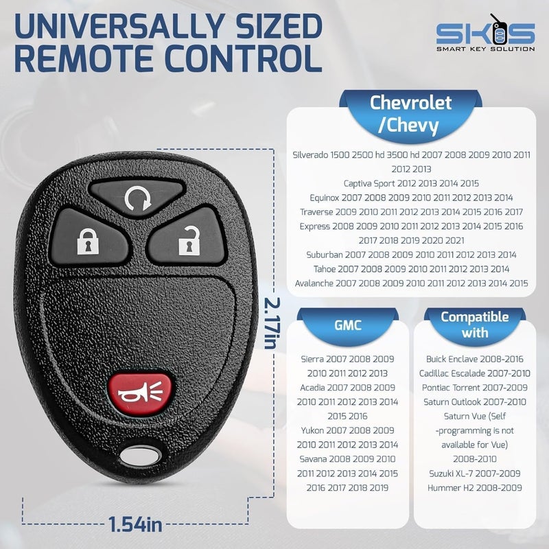 Smart Key Solution Keyless Entry Remote Kit for Chevy Silverado Avalanche Equinox Express Traverse GMC Yukon Sierra 1500 2500 3500 HD Acadia Savana Buick Enclave(OUC60270 OUC60221) - Image 3